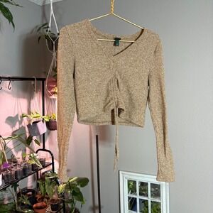 Wild Fable Crop Top Drawstring Front Long Sleeve Knit Pullover XL